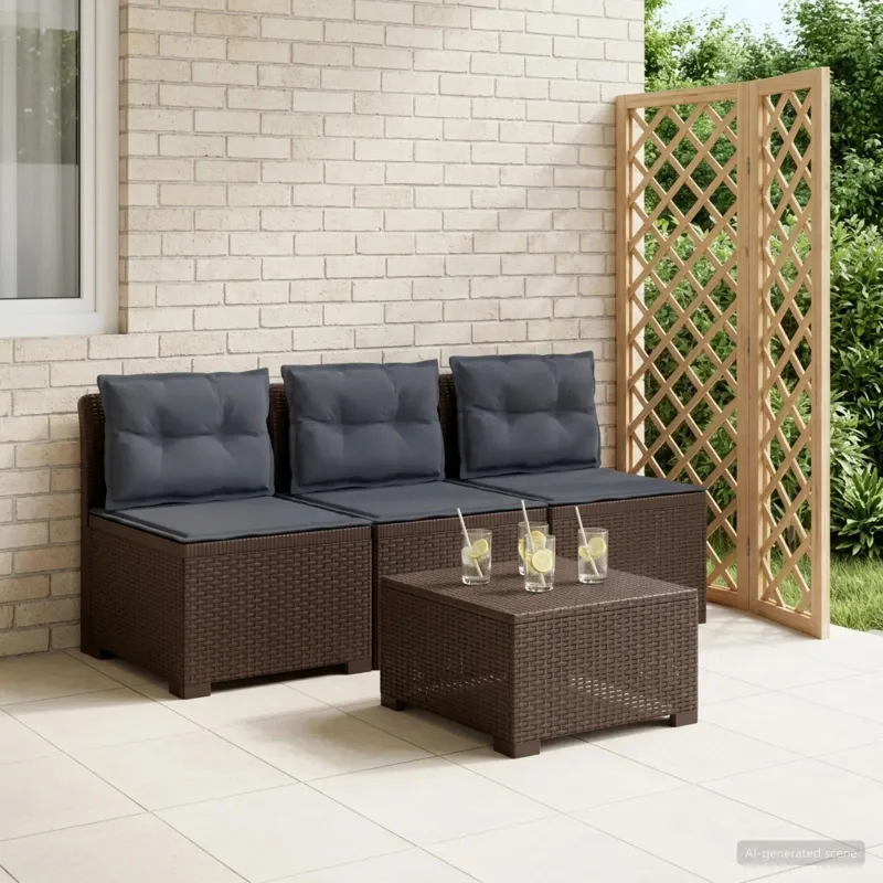 3-vietė sodo sofa su pagalvėlėmis, Rattan išvaizda PP Ruda
