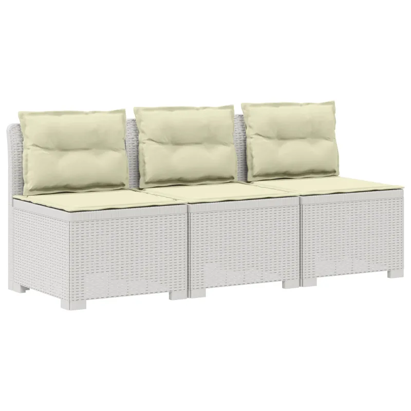 3-vietė sodo sofa su pagalvėlėmis, Rattan išvaizda PP Balta