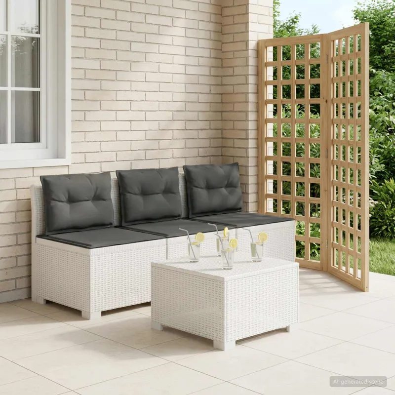 3-vietė sodo sofa su pagalvėlėmis, Rattan išvaizda PP Balta
