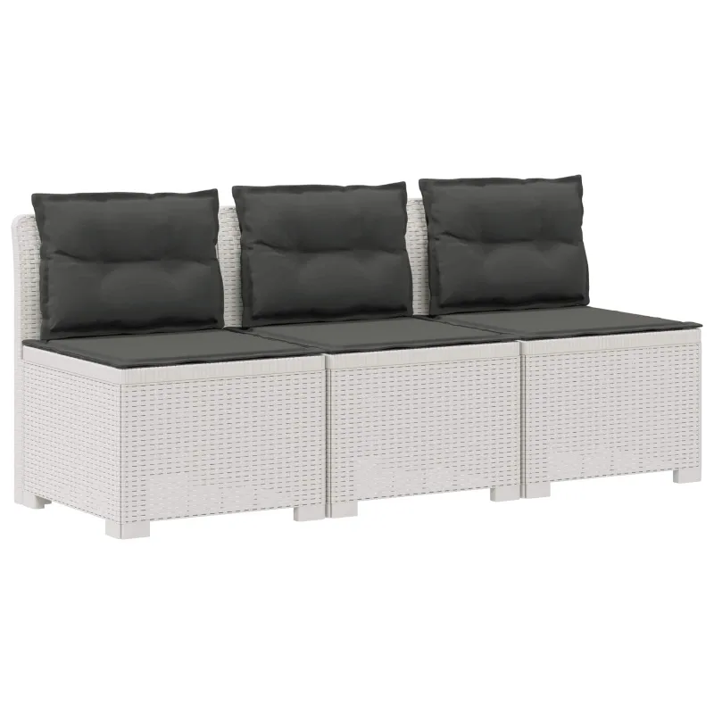 3-vietė sodo sofa su pagalvėlėmis, Rattan išvaizda PP Balta
