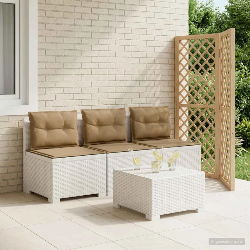 3-vietė sodo sofa su pagalvėlėmis, Rattan išvaizda PP Balta