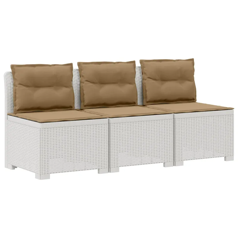 3-vietė sodo sofa su pagalvėlėmis, Rattan išvaizda PP Balta