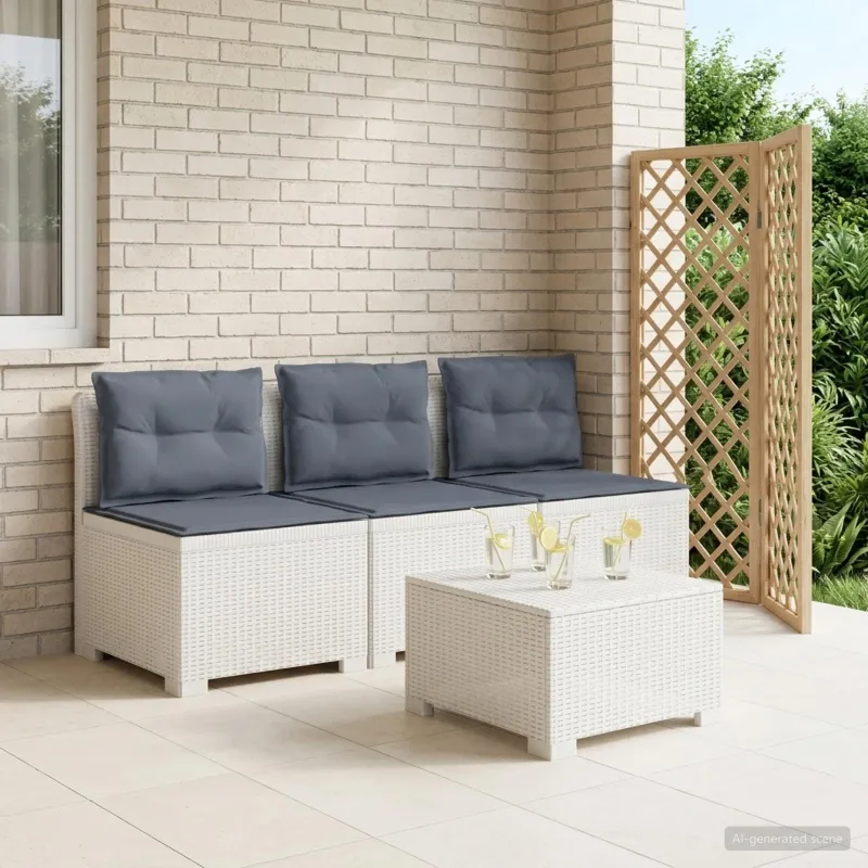 3-vietė sodo sofa su pagalvėlėmis, Rattan išvaizda PP Balta