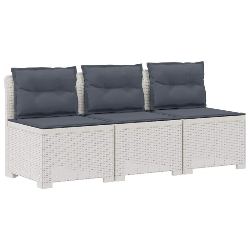 3-vietė sodo sofa su pagalvėlėmis, Rattan išvaizda PP Balta