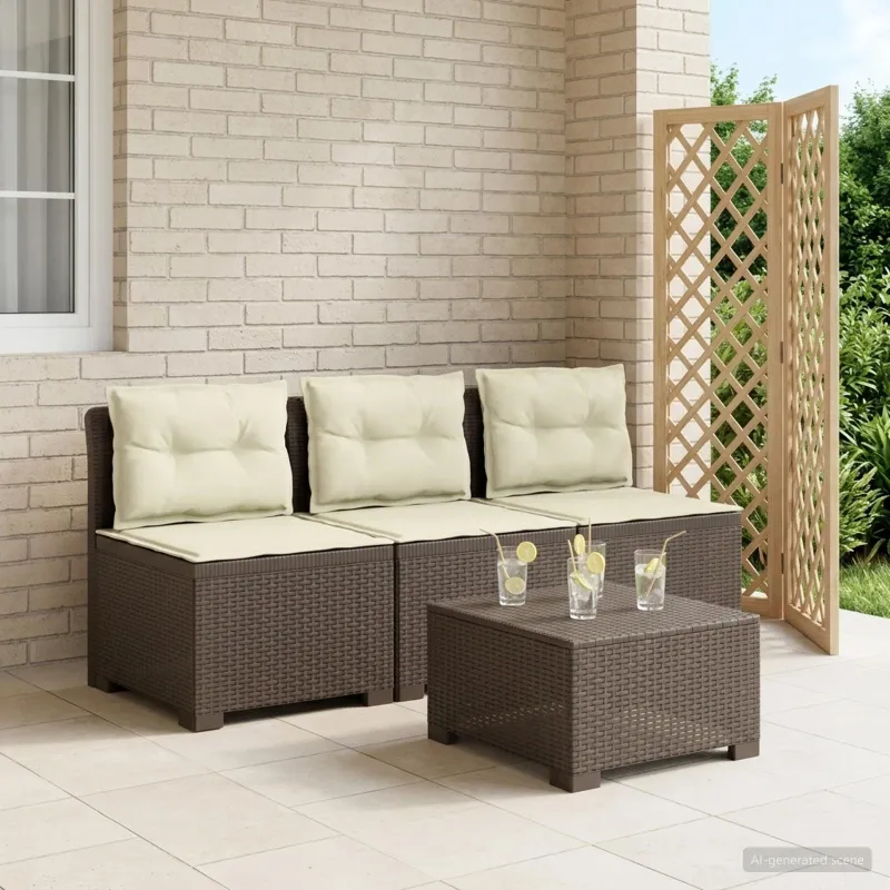 3-vietė sodo sofa su pagalvėlėmis, Rattan išvaizda PP