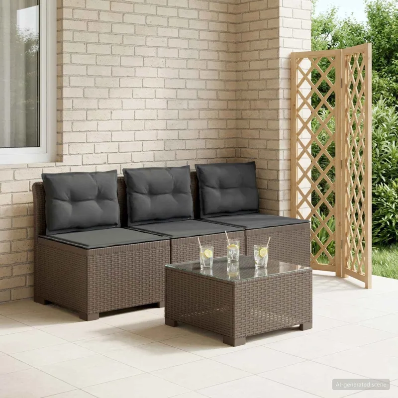 3-vietė sodo sofa su pagalvėlėmis, Rattan išvaizda PP