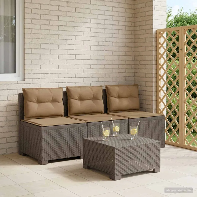 3-vietė sodo sofa su pagalvėlėmis, Rattan išvaizda PP