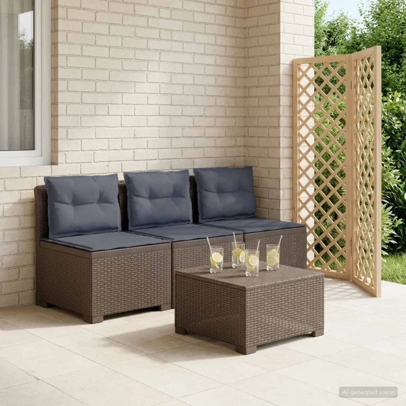 3-vietė sodo sofa su pagalvėlėmis, Rattan išvaizda PP