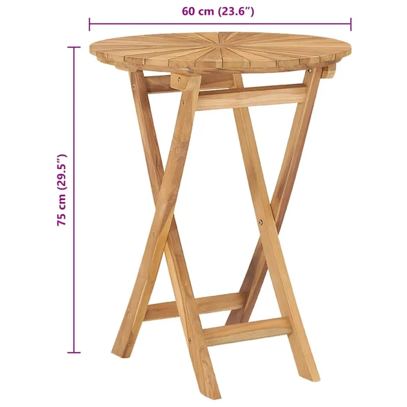 Sulankstettava puutarhapöytä, tikku- ja massiivipuu, 60 cm halkaisija
