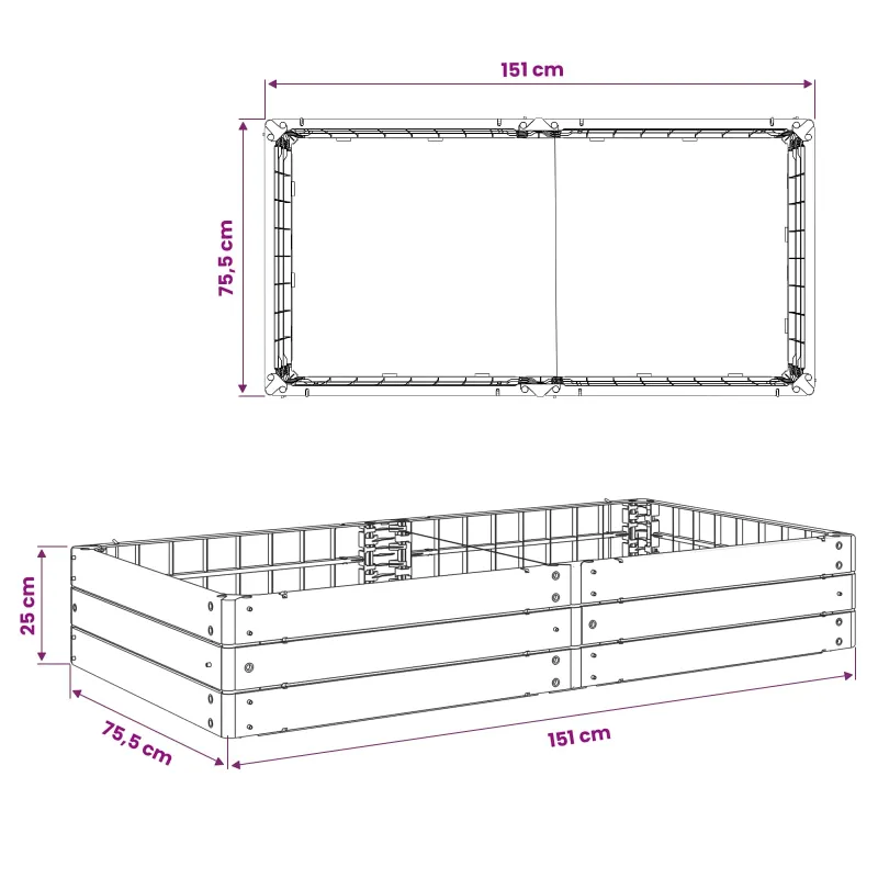 Pakelta lova Juoda 151 x 75,5 x 25 cm PP