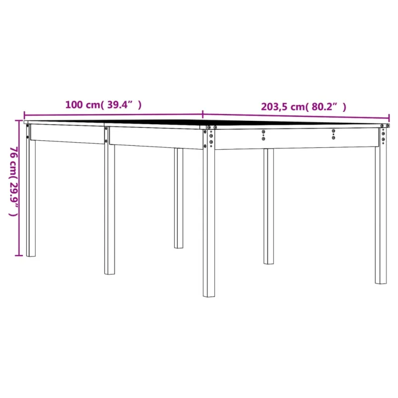 Sodo pöytätaso, 203,5x100x76cm, mäntypuuta massiivia