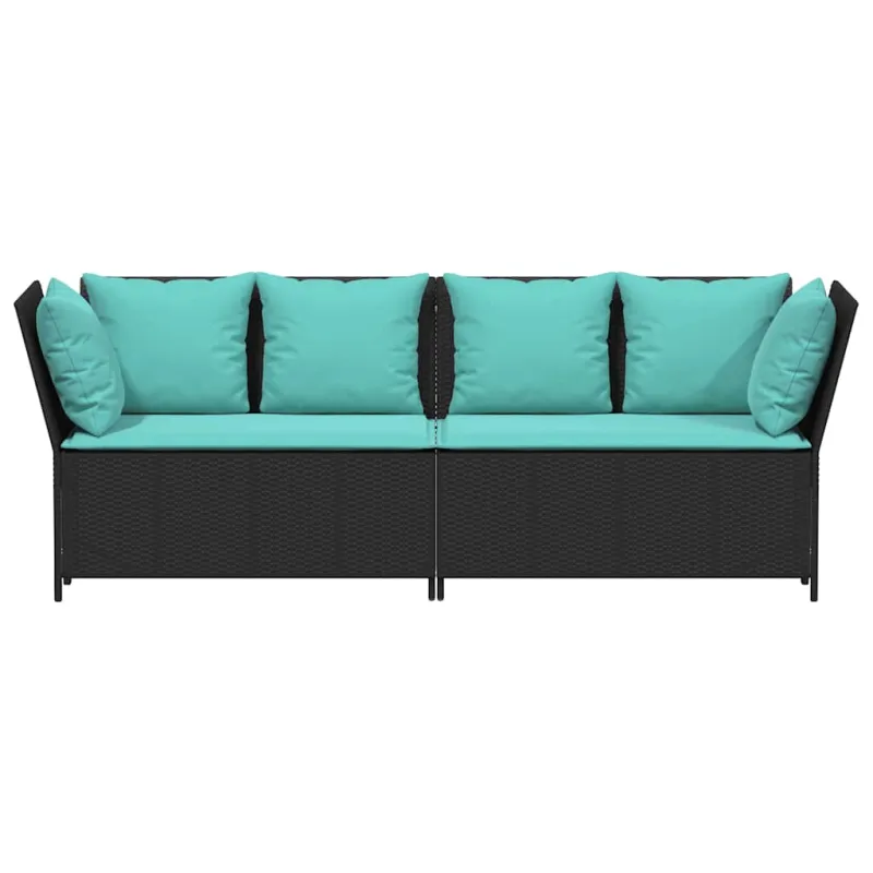 Sodo sofa su pagalvėlėmis, juodos spalvos, poliratanas