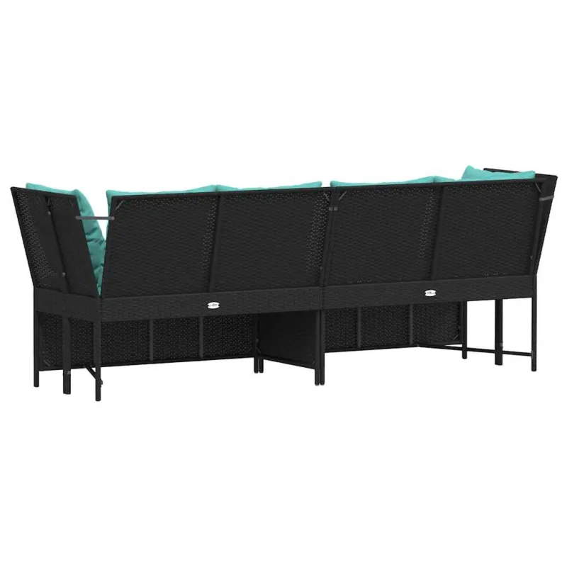 Sodo sofa su pagalvėlėmis, juodos spalvos, poliratanas