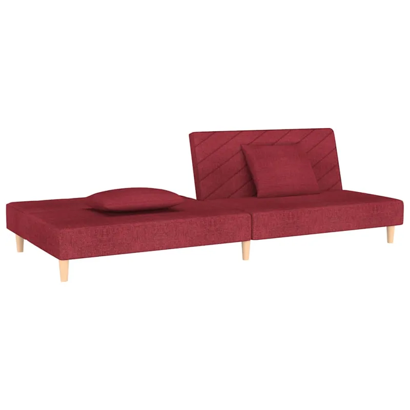 Dvivietė sofa-lova su dvejomis pagalvėmis, vyno, audinys