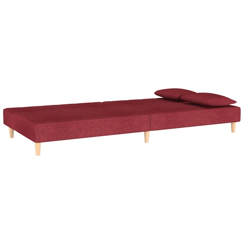 Dvivietė sofa-lova su dvejomis pagalvėmis, vyno, audinys