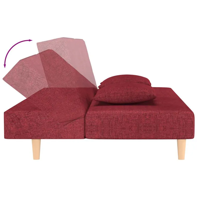 Dvivietė sofa-lova su dvejomis pagalvėmis, vyno, audinys