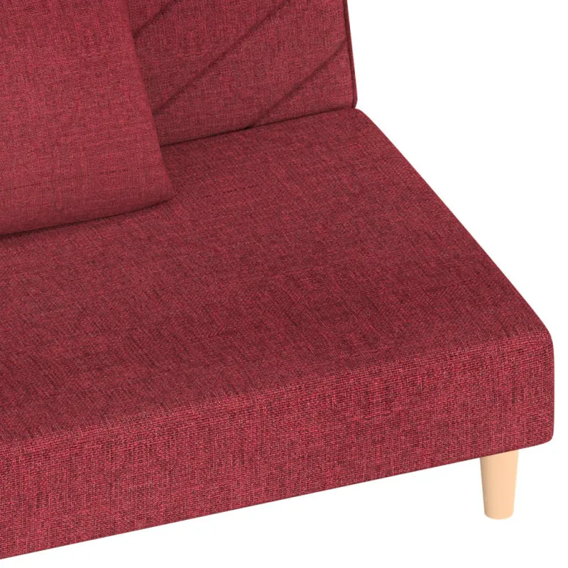 Dvivietė sofa-lova su dvejomis pagalvėmis, vyno, audinys