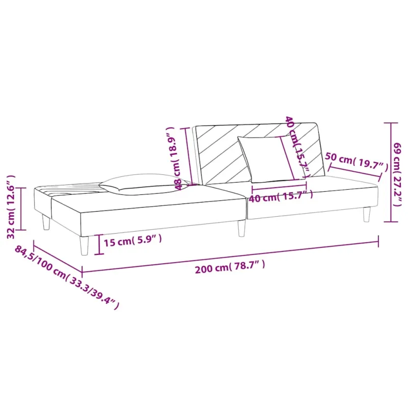 Dvivietė sofa-lova su dvejomis pagalvėmis, vyno, audinys
