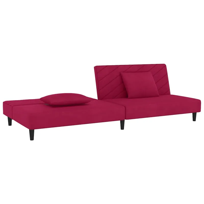 Dvivietė sofa-lova su dvejomis pagalvėmis, vyno, aksomas