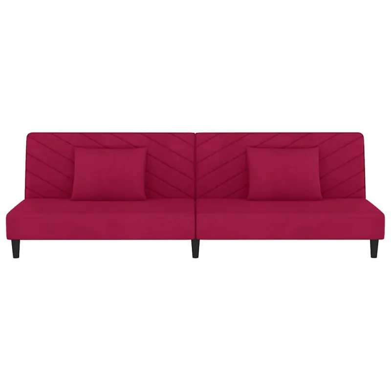 Dvivietė sofa-lova su dvejomis pagalvėmis, vyno, aksomas