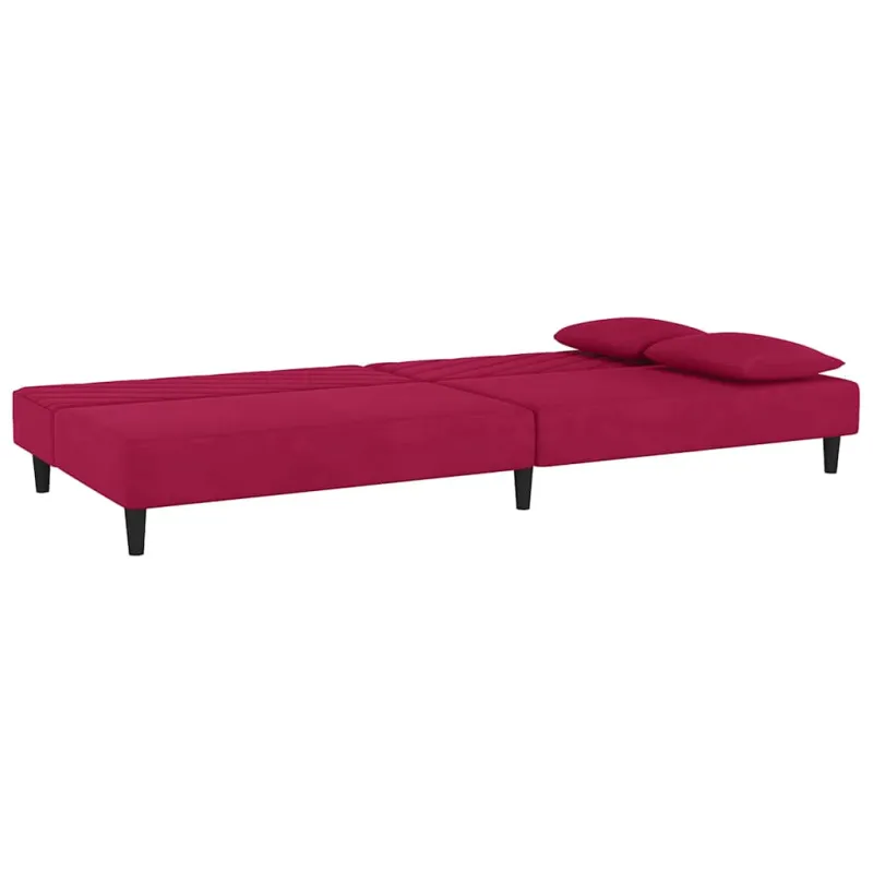 Dvivietė sofa-lova su dvejomis pagalvėmis, vyno, aksomas