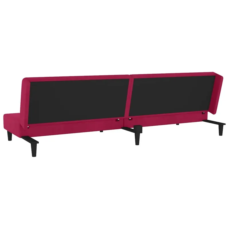 Dvivietė sofa-lova su dvejomis pagalvėmis, vyno, aksomas