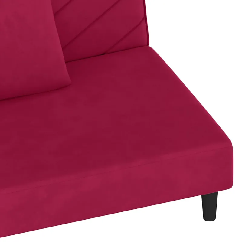Dvivietė sofa-lova su dvejomis pagalvėmis, vyno, aksomas