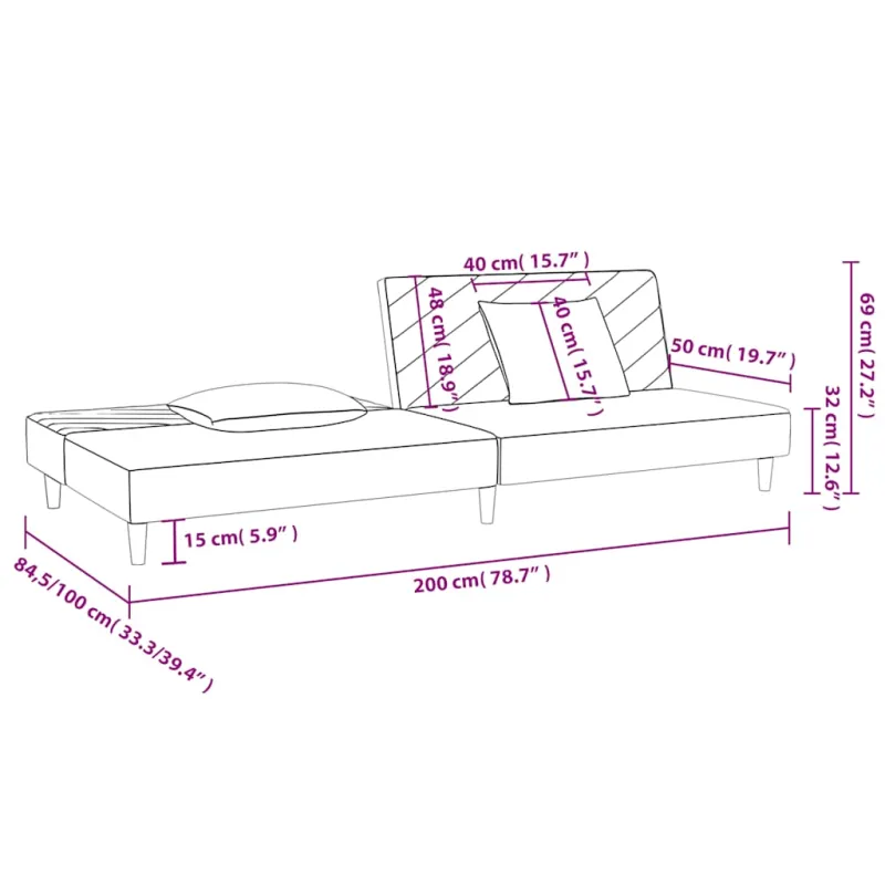 Dvivietė sofa-lova su dvejomis pagalvėmis, vyno, aksomas