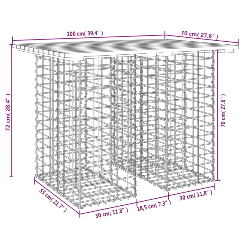 Sodo pöytätaso, gabion-tyylinen, 100x70x72 cm, mäntypuuta