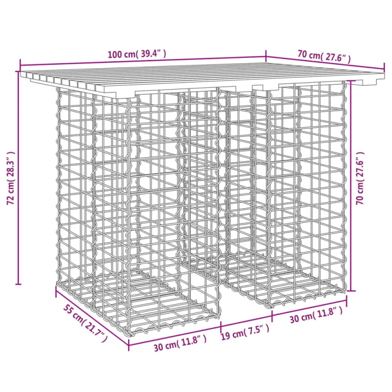Sodo pöytä, gabion-tyylinen, 100x70x72 cm, Douglas-puuta