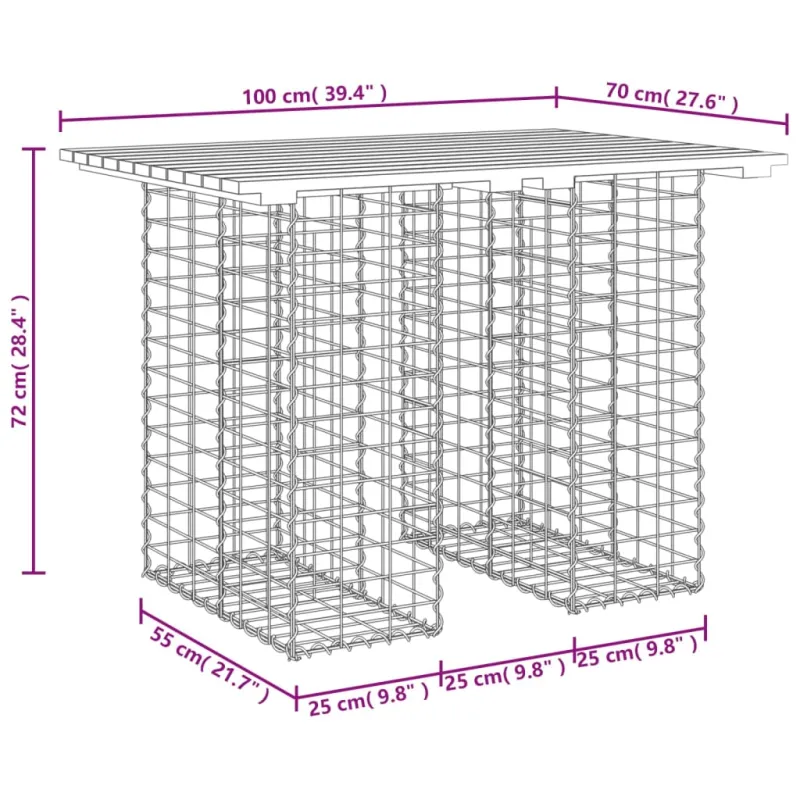 Sodo pöytätaso, gabion-malli, 100x70x72 cm, mäntypuuta