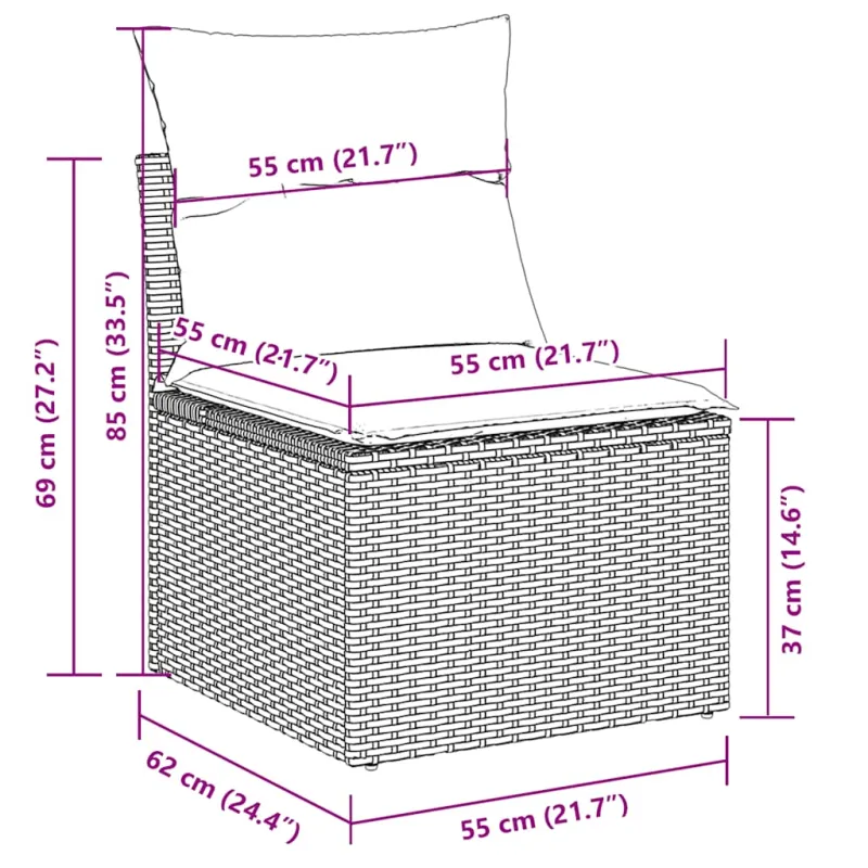 Sofos komplektas su pagalvėlėmis, 7 dalių, smėlio, poliratanas