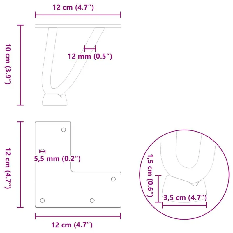 Kavos staliuko kojelės, 4 vnt., juodos, 10 cm, plienas, segtukai