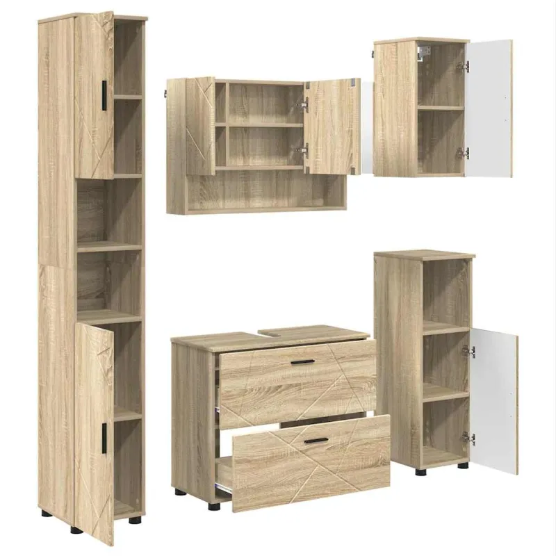 Vonios baldų rinkinys su stalčių 5 pcs Sonoma ąžuolas