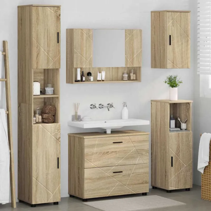 Vonios baldų rinkinys su stalčių 5 pcs Sonoma ąžuolas