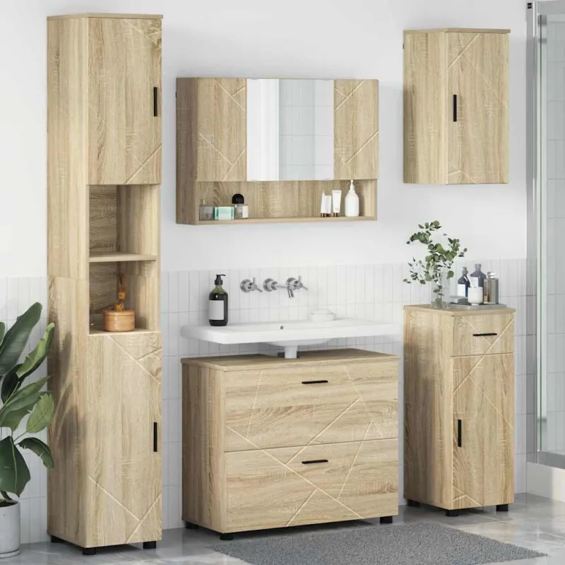 Vonios baldų rinkinys su stalčių 5 pcs Sonoma ąžuolas