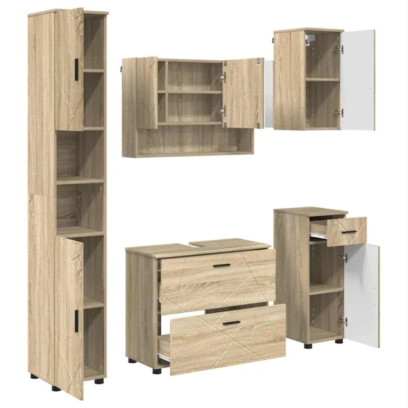 Vonios baldų rinkinys su stalčių 5 pcs Sonoma ąžuolas