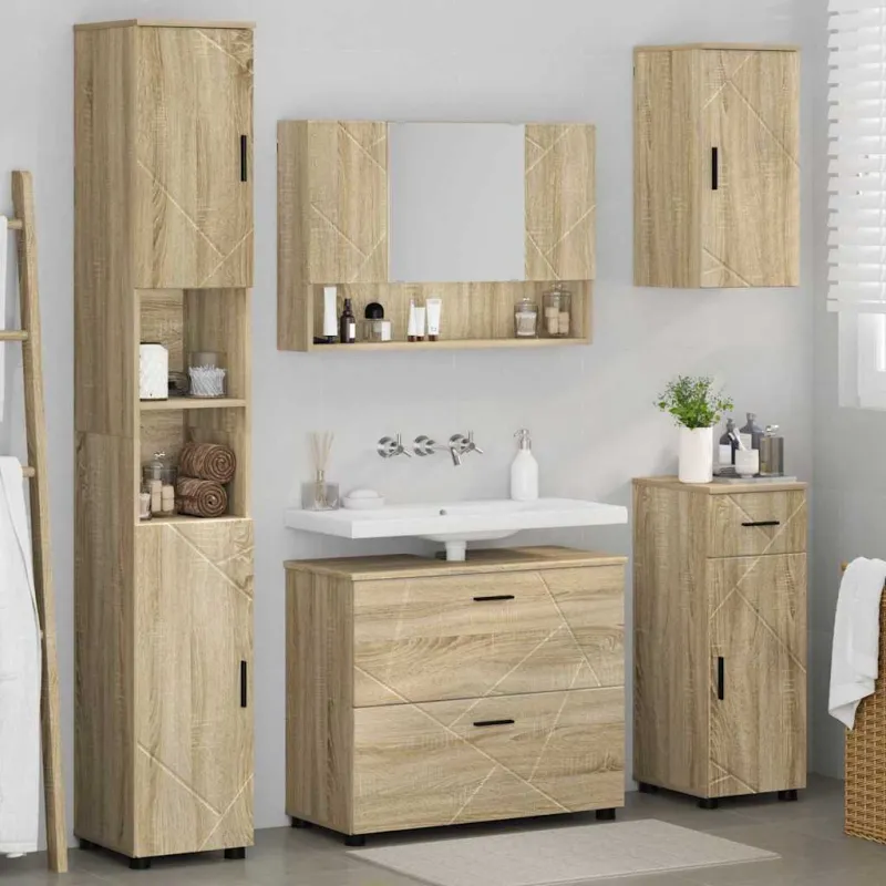 Vonios baldų rinkinys su stalčių 5 pcs Sonoma ąžuolas