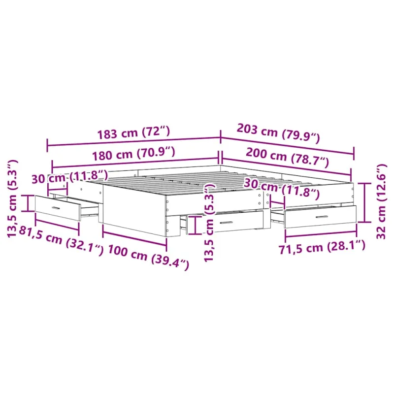 Lovos rėmas Senovinis medis 180 x 200 cm Apdirbta mediena