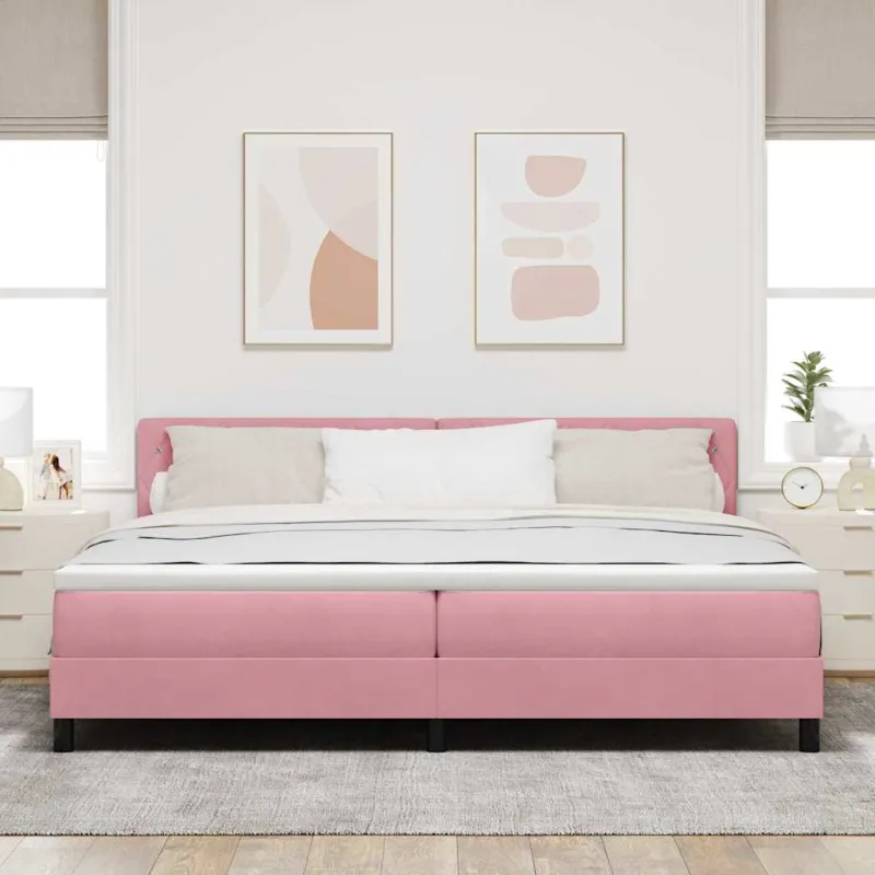 Kiemas lova su čiužiniu Rožinė 200 x 200 cm Aksomas