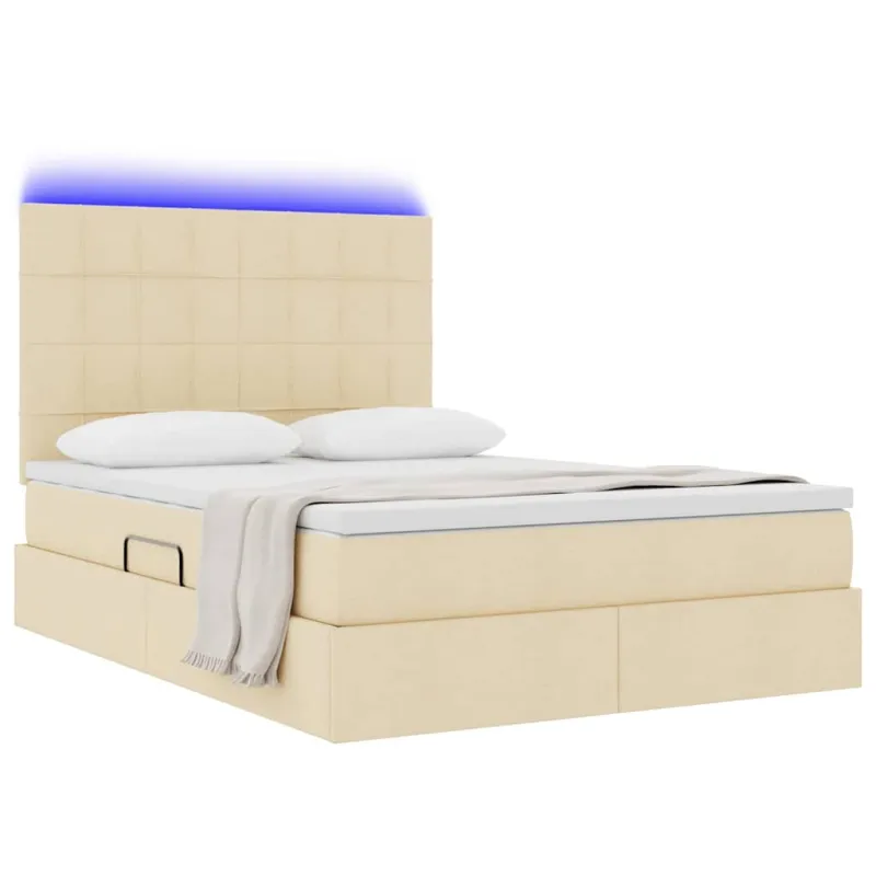 LED saugojimo lova su čiužiniu Kremas 140 x 190 cm Audinys