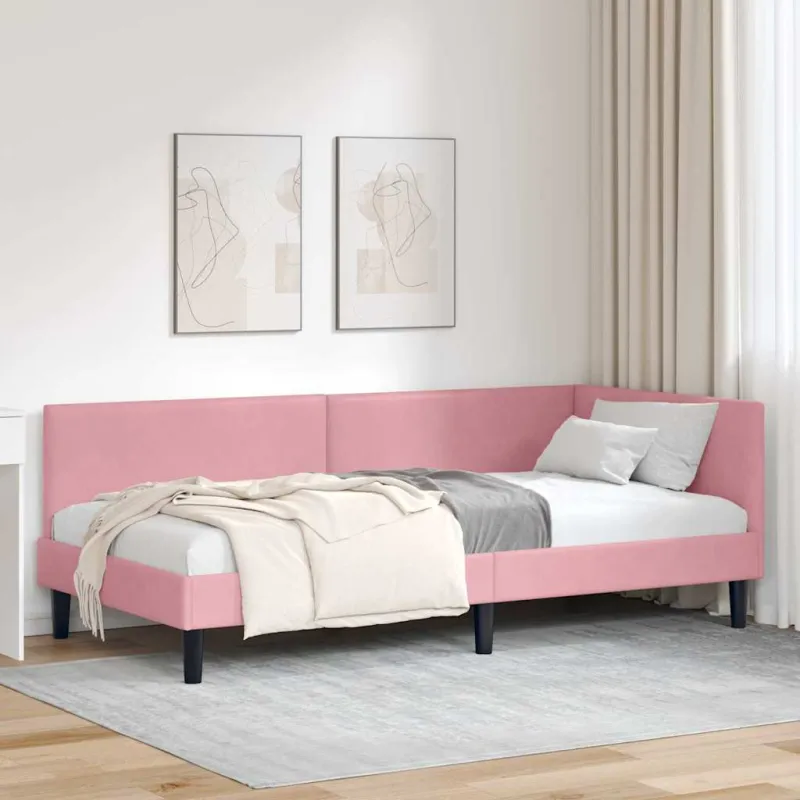 Kampinė lovos konstrukcija Rožinė 80 cm x 200 cm Aksomas