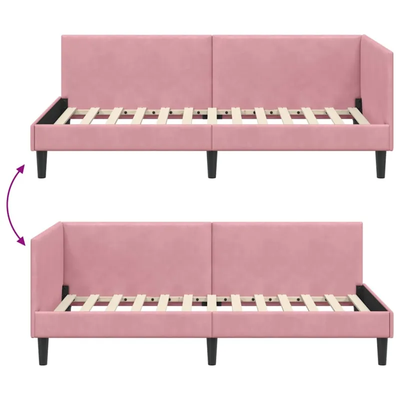 Kampinė lovos konstrukcija Rožinė 80 cm x 200 cm Aksomas