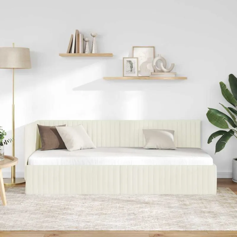 Kampinė lovos konstrukcija Kreminė 80 cm x 200 cm Aksomas