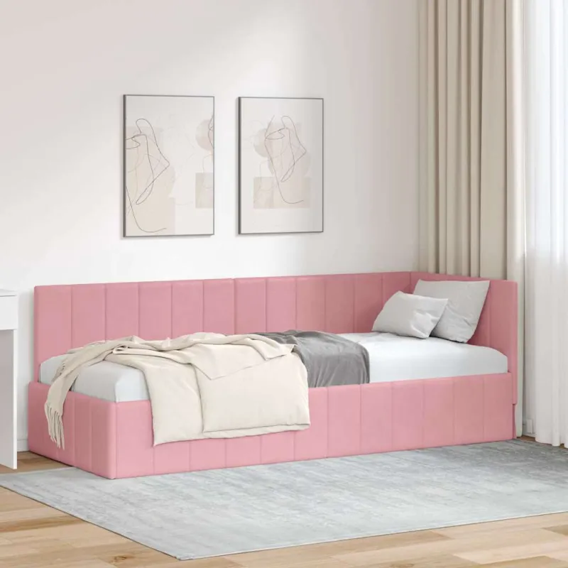Kampinė lovos konstrukcija Rožinė 80 cm x 200 cm Aksomas