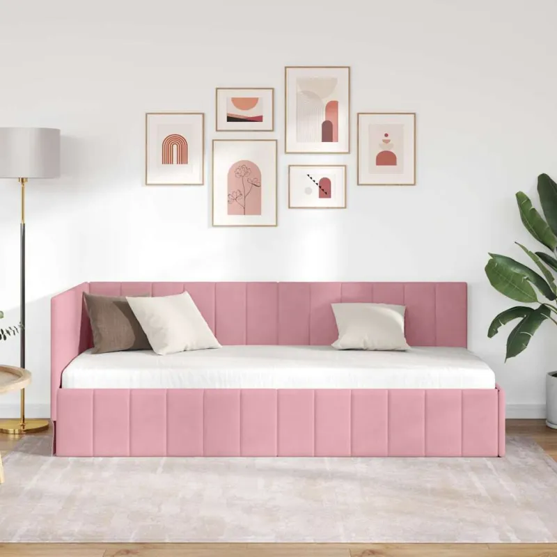 Kampinė lovos konstrukcija Rožinė 80 cm x 200 cm Aksomas