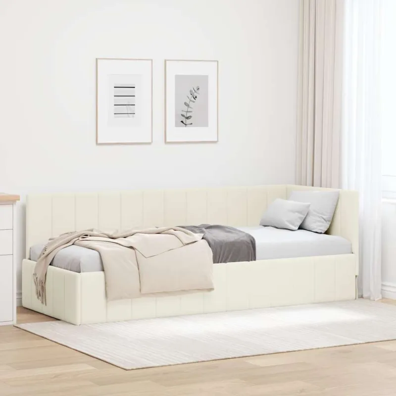 Kampinė lovos konstrukcija Kreminė 80 cm x 200 cm Aksomas