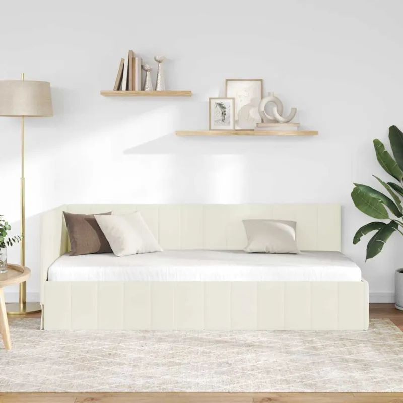 Kampinė lovos konstrukcija Kreminė 80 cm x 200 cm Aksomas