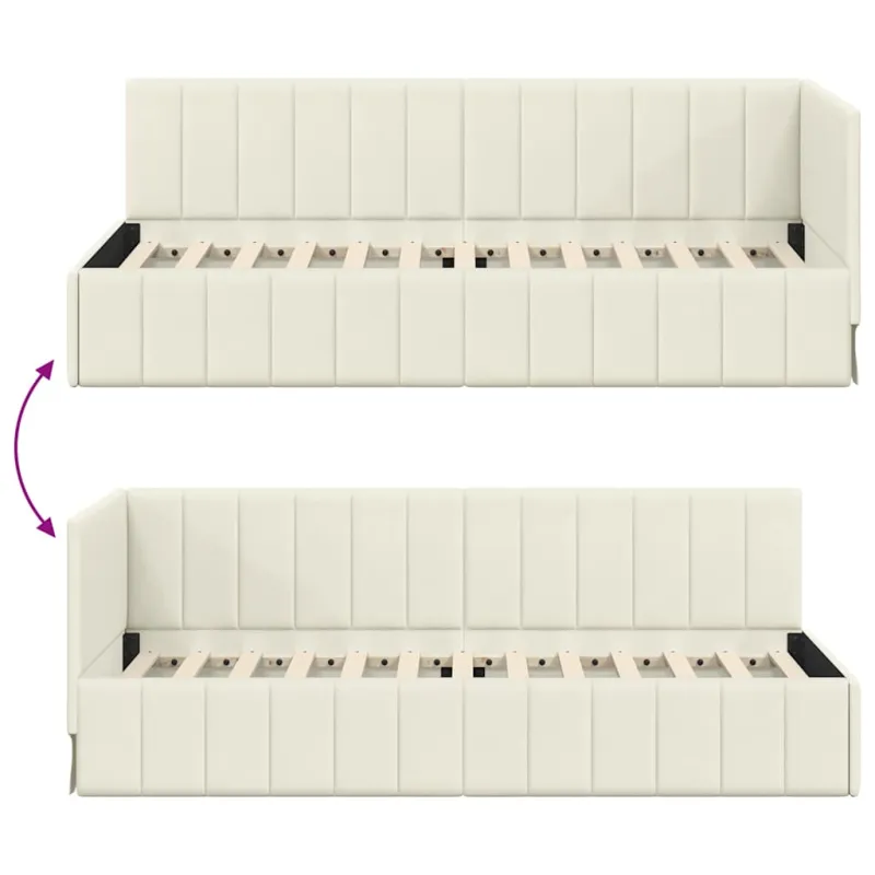 Kampinė lovos konstrukcija Kreminė 80 cm x 200 cm Aksomas