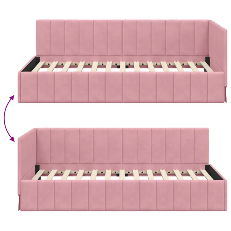 Kampinė lovos konstrukcija Rožinė 100 cm x 200 cm Aksomas